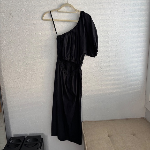 APIECE APART PALMA ONE SHOULDER BLACK ORGANIC COTTON DRESS - Picture 5 of 12